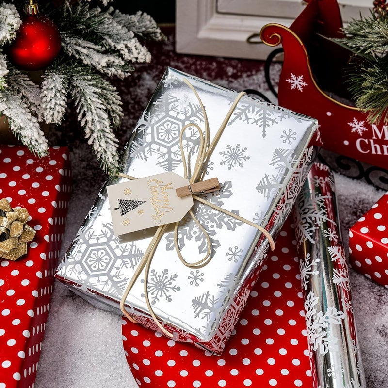 Yarcony Reversible Christmas Wrapping Paper, Silver Snowflakes Wrapping Paper, Minimalist Festive Winter Snowflake Christmas Gift Wrap w/Glossy Foil-Like Shine for Holiday Presents (17 Inch X 33 Feet) - Image 2